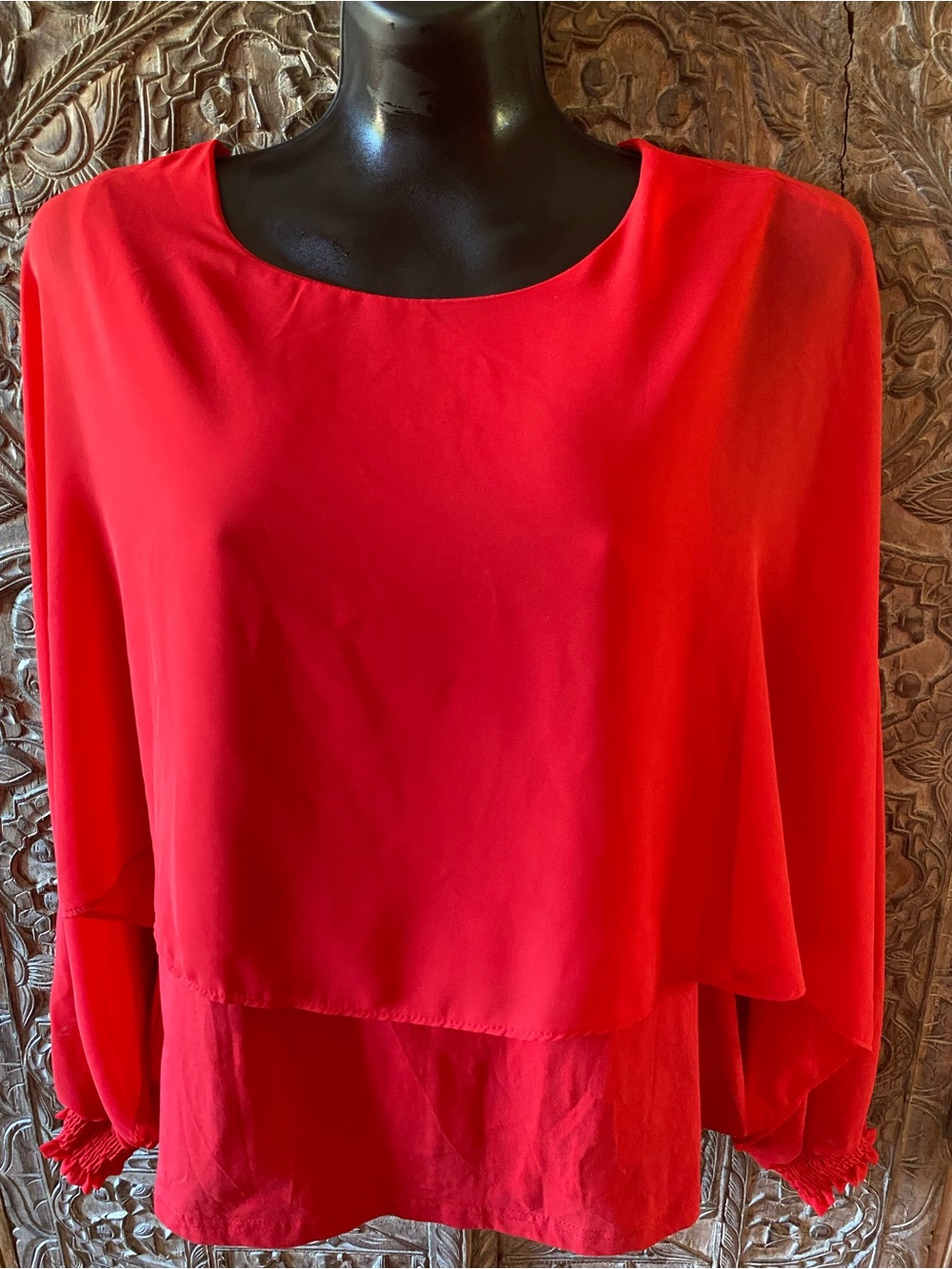 Red Layered Long-Sleeve Blouse